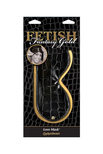 Pipedream Fantasy Gold Series fekete lakkbőr utánzatú elegáns szemkötő