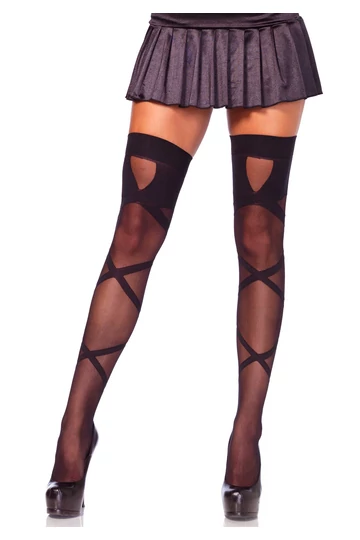 Leg Avenue szexi fekete combfix harisnya fekete keresztcsíkokkal