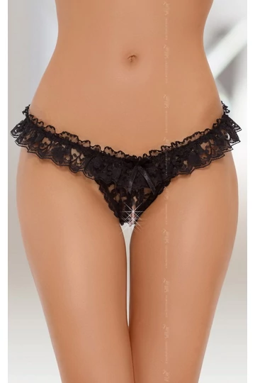 Softline elöl nyitott szexi fekete csipke tanga bugyi