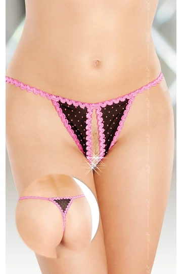 Softline elöl nyitott pöttyös szexi fekete - pink csipke tanga bugyi  Softline elöl nyitott pöttyös szexi fekete - pink csipke tanga bugyi