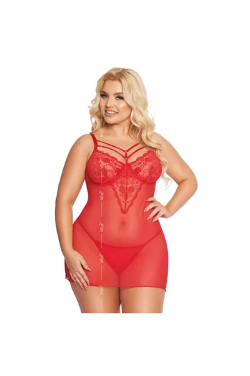 Softline Aldona erotikus piros csipke nagy méretű babydoll szett  XL Softline Aldona erotikus piros csipke nagy méretű babydoll szett  XL