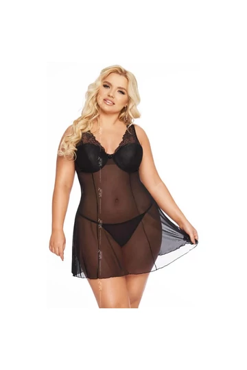 Softline Berta szuper szexi fekete csipke nagy méretű babydoll szett  XL Softline Berta szuper szexi fekete csipke nagy méretű babydoll szett  XL