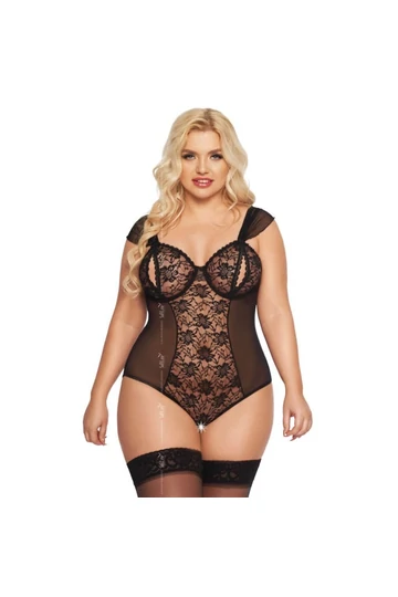 Softline Dora elegáns szexi alul nyitott fekete csipke body moletteknek XL Softline Dora elegáns szexi alul nyitott fekete csipke body moletteknek XL