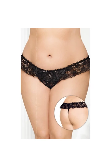 Softline nyitott szexis fekete spagettipántos csipke tanga bugyi  
