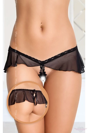 Softline alul nyitott  fátyol fodorral ellátott fekete tanga S/M