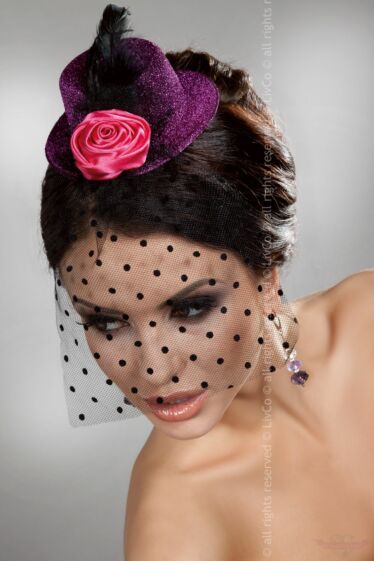 Livco-Corsetti Sötét pink mini kalap hajdísz fekete fátyollal