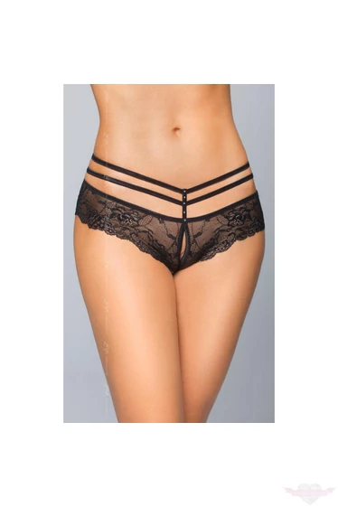 Softline alul nyitott fekete csipke francia bugyi 