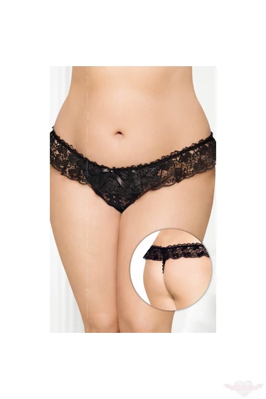 Softline nyitott szexis fekete spagettipántos csipke tanga bugyi  
